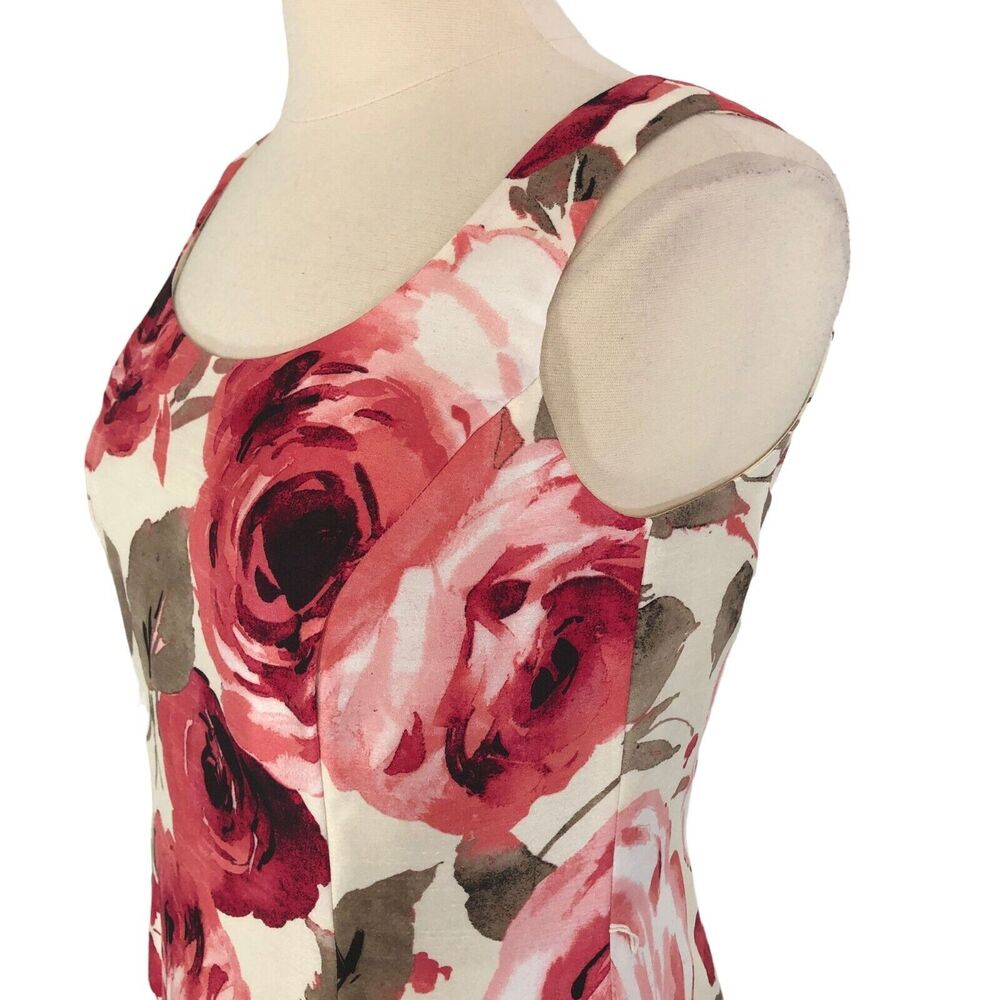 Alex Marie Career Sheath Dress Lined Knee Length Boat Neck Sleeveless 6P Floral - Picture 3 of 11